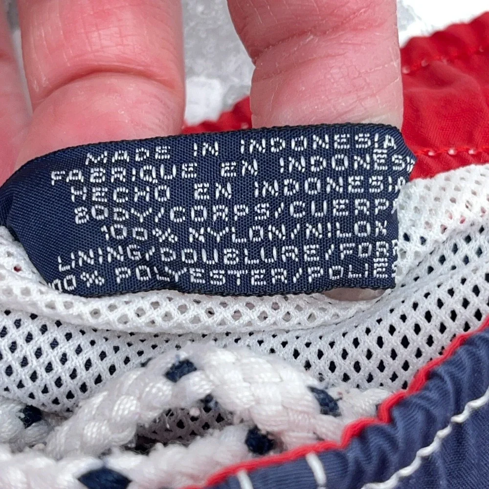 Vintage Tommy‎ Hilfiger Swim Trunks Men Medium Red White Blue Bored Shorts Flag